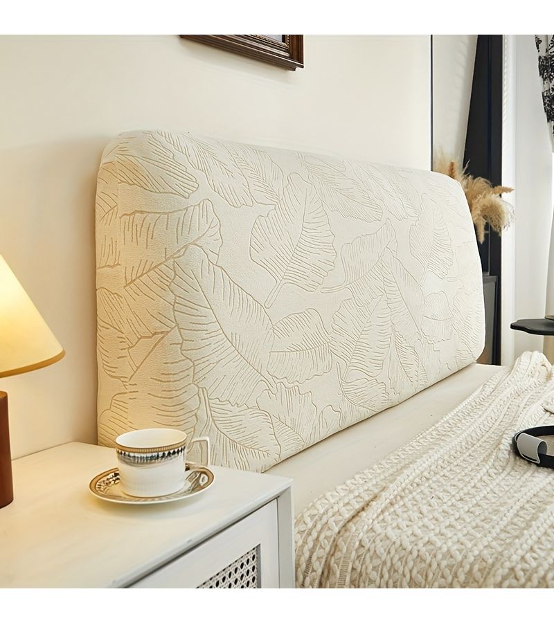 1pc Dj White Jacquard Velvet Solid Color Simple Stretch Headboard Cover All Inclusive Headboard Slipcover Bedroom Furniture Protector Home Decor 180cm Length - Image 2