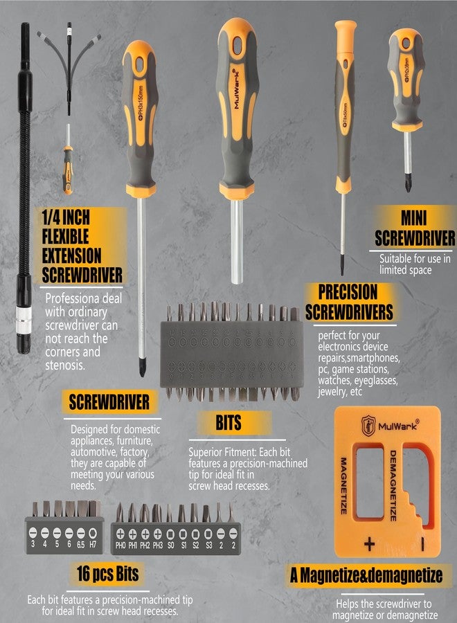 MulWark Magnetic Screwdriver Set with Case, Screw Driver Set Kit 59 Piece Includs Phillips, Hex, Pozidriv, Torx and Precision Screw Driver Set, Replaceable Screwdriver Bit Set for Men, Dad, Husband - Image 5