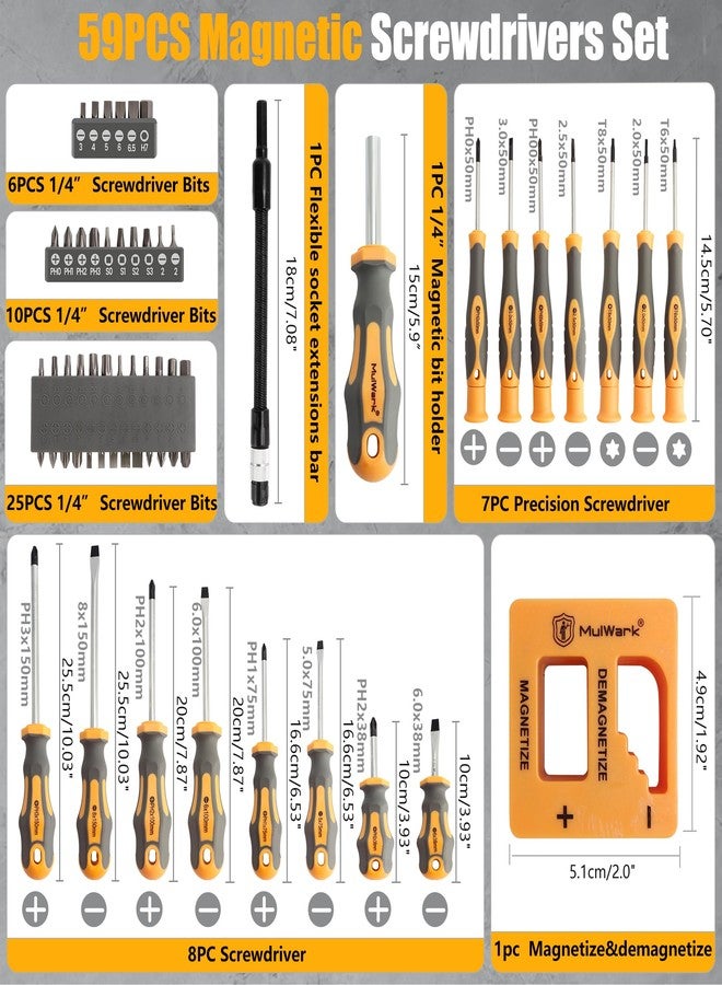 MulWark Magnetic Screwdriver Set with Case, Screw Driver Set Kit 59 Piece Includs Phillips, Hex, Pozidriv, Torx and Precision Screw Driver Set, Replaceable Screwdriver Bit Set for Men, Dad, Husband - Image 4