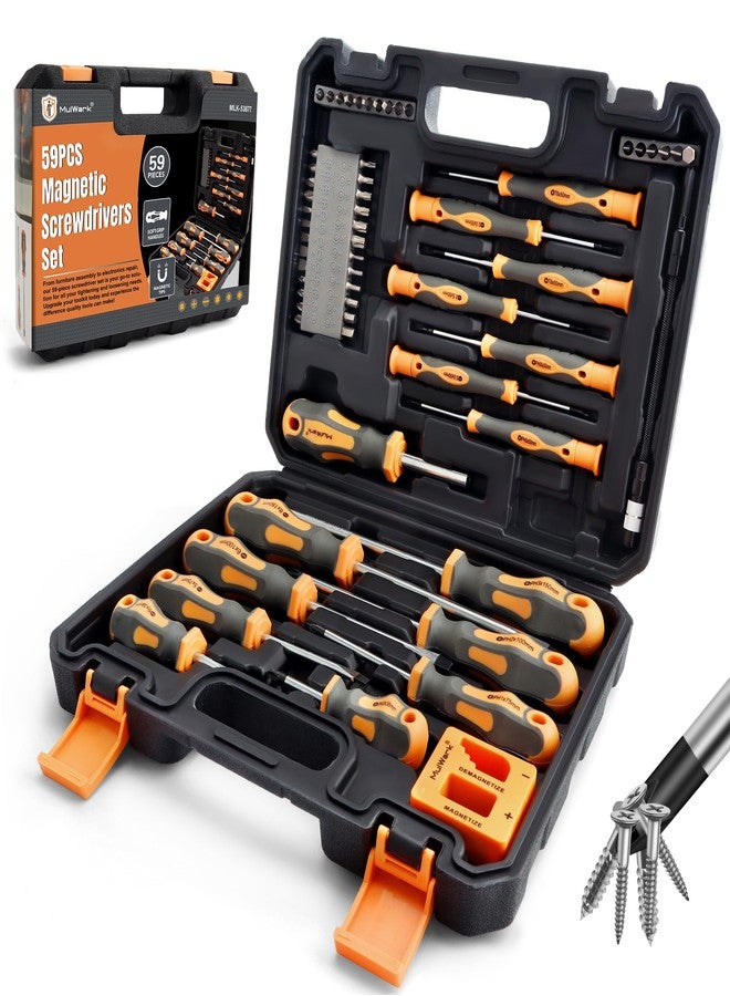 MulWark Magnetic Screwdriver Set with Case, Screw Driver Set Kit 59 Piece Includs Phillips, Hex, Pozidriv, Torx and Precision Screw Driver Set, Replaceable Screwdriver Bit Set for Men, Dad, Husband - Image 1