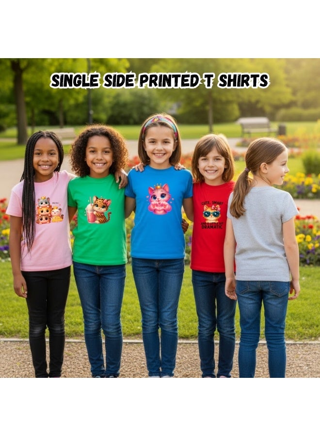 برينت شوب فور مي عبوة من ٥ تيشيرتات للبنات | تيشيرتات قطنية مطبوعة | رقبة دائرية وأكمام قصيرة | ملابس يومية ناعمة ومريحة للفتيات الصغيرات | مثالية للمدرسة والأنشطة الخارجية - Image 4