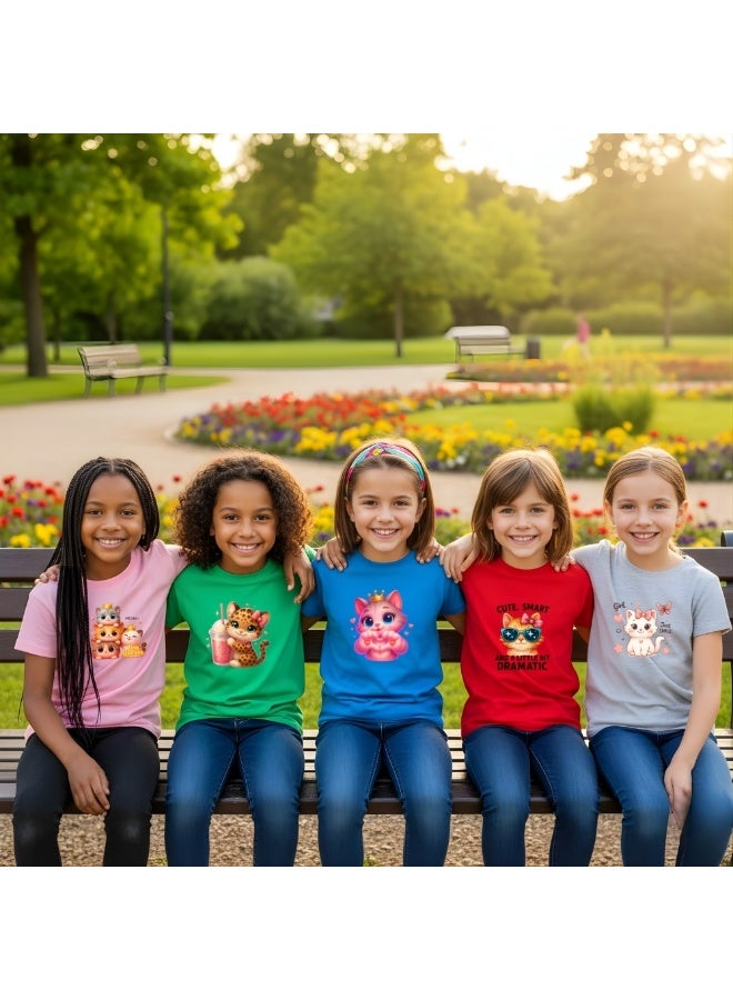 برينت شوب فور مي عبوة من ٥ تيشيرتات للبنات | تيشيرتات قطنية مطبوعة | رقبة دائرية وأكمام قصيرة | ملابس يومية ناعمة ومريحة للفتيات الصغيرات | مثالية للمدرسة والأنشطة الخارجية - Image 5