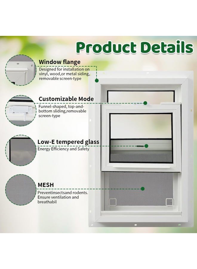 Pushglossy 14" x 27" Mobile Home Window Insulated Vinyl Low E Mobile Home Windows Replacement, Lower Tilt Sash Screen Included, Clear Double Pane Glass, Single Hung for House Basement Parts, White - Image 5