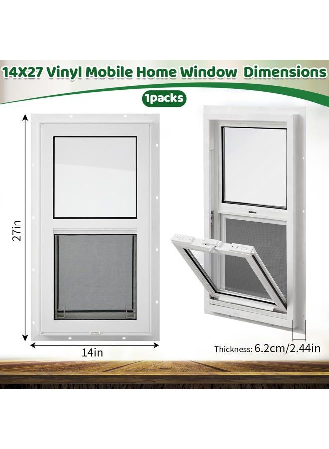Pushglossy 14" x 27" Mobile Home Window Insulated Vinyl Low E Mobile Home Windows Replacement, Lower Tilt Sash Screen Included, Clear Double Pane Glass, Single Hung for House Basement Parts, White - Image 2