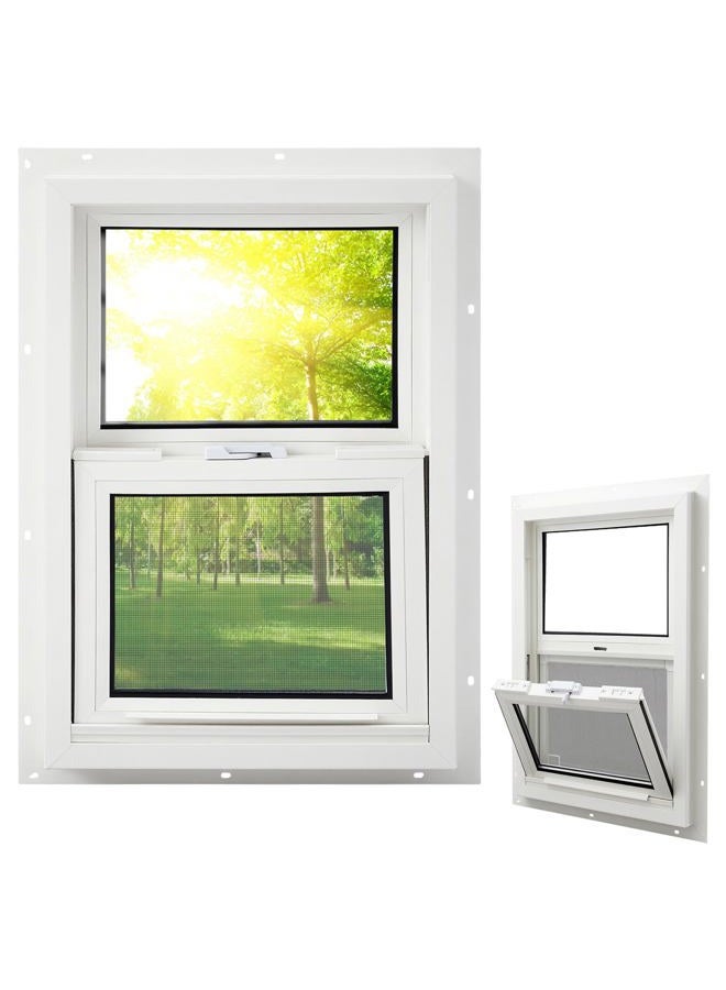 Pushglossy 14" x 27" Mobile Home Window Insulated Vinyl Low E Mobile Home Windows Replacement, Lower Tilt Sash Screen Included, Clear Double Pane Glass, Single Hung for House Basement Parts, White - Image 1