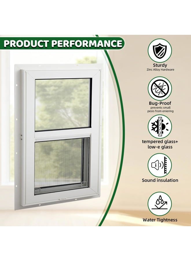 Pushglossy 14" x 27" Mobile Home Window Insulated Vinyl Low E Mobile Home Windows Replacement, Lower Tilt Sash Screen Included, Clear Double Pane Glass, Single Hung for House Basement Parts, White - Image 4