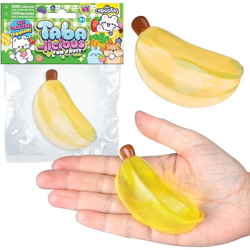 The Orb Factory ORB Tabalicious TABA Squishy Banana Fun Fruit Toy - Cute, Sticky Fruit TABA Squishies with Transparent Realistic Color – Squishy Stress Ball Toys - Kawaii Sensory Fidget Toys for Kids and Adults - Image 4