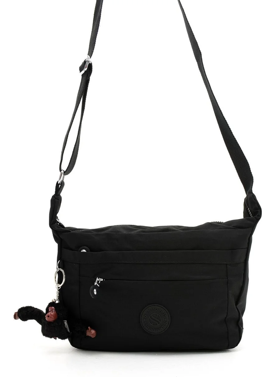 Sanmorris Women's Waterproof Fabric Multi Compartment Crossbody Black Color School Travel and Shoulder Bag