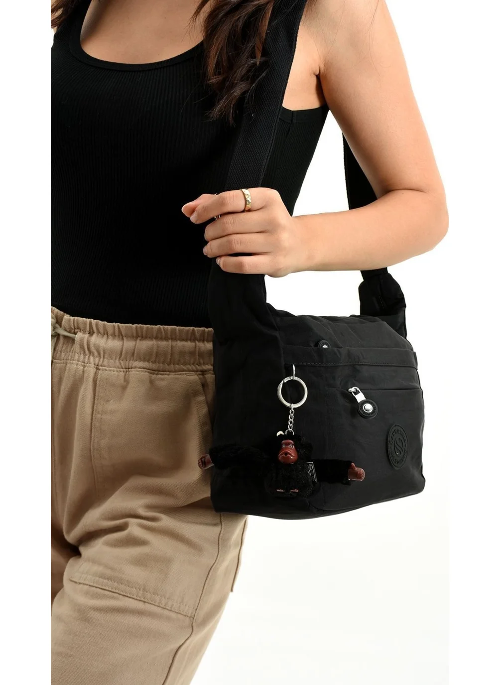 Sanmorris Women's Waterproof Fabric Multi Compartment Crossbody Black Color School Travel and Shoulder Bag