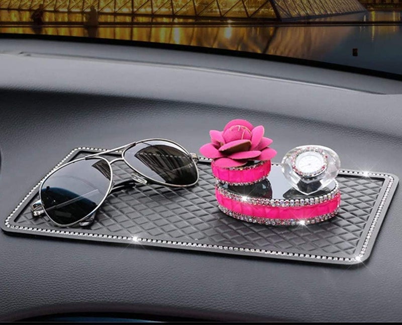 DBlosp Anti-Slip Car Dash Grip Pad For Cell Phone  Keychains  Sun Glasses Stand New Handmade Crystal Rhinestone Mat For Navigation Cell Phone 11.5 X 6 Inch (Black) - Image 4