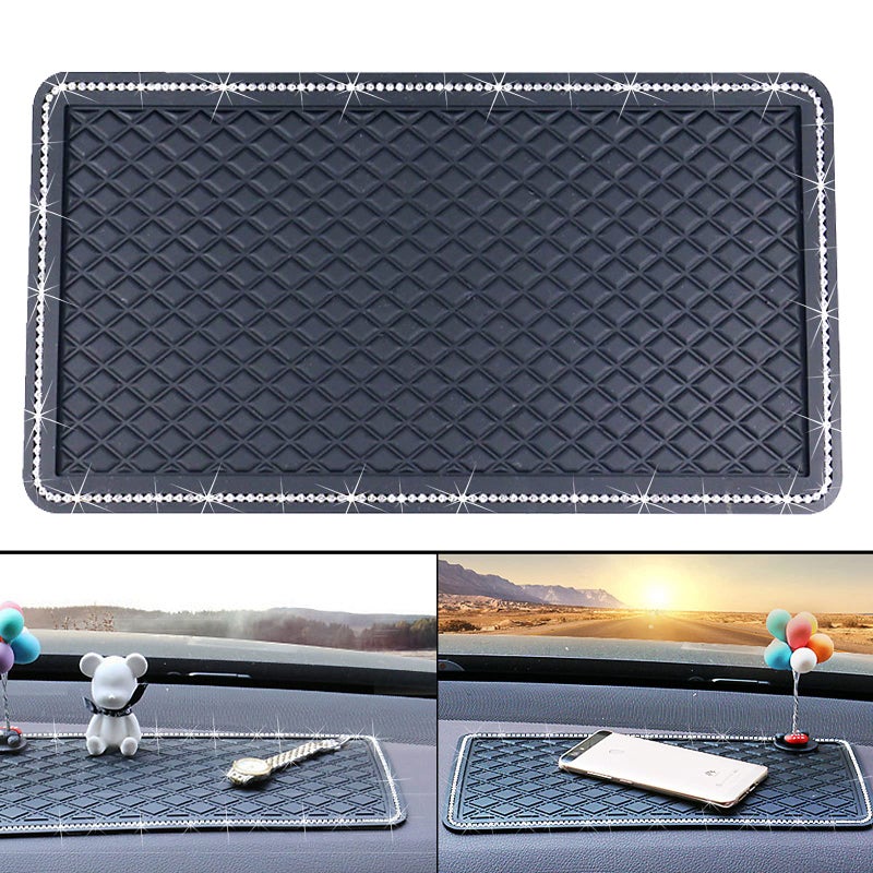 DBlosp Anti-Slip Car Dash Grip Pad For Cell Phone  Keychains  Sun Glasses Stand New Handmade Crystal Rhinestone Mat For Navigation Cell Phone 11.5 X 6 Inch (Black) - Image 2