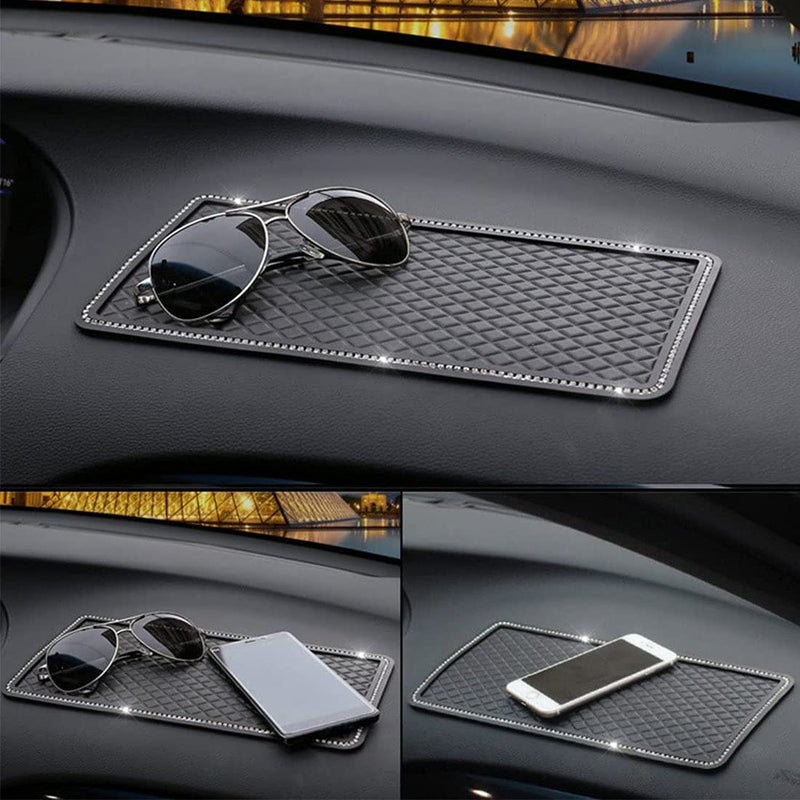 DBlosp Anti-Slip Car Dash Grip Pad For Cell Phone  Keychains  Sun Glasses Stand New Handmade Crystal Rhinestone Mat For Navigation Cell Phone 11.5 X 6 Inch (Black) - Image 1