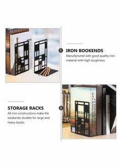 KASTWAVE Bookends, Decorative Vintage Iron Bookshelf Folder Stand Magazines Recipes File Rack Holder Metal Book Supports For Home School Office Decorative 2 Pack Black  - Image 2