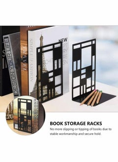 KASTWAVE Bookends, Decorative Vintage Iron Bookshelf Folder Stand Magazines Recipes File Rack Holder Metal Book Supports For Home School Office Decorative 2 Pack Black  - Image 3
