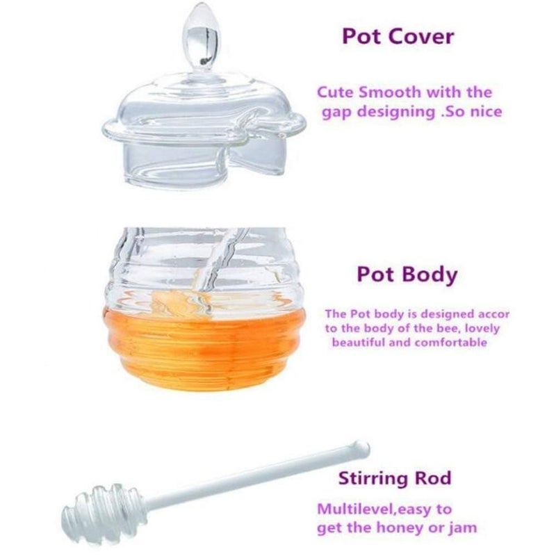 Drumil Honey Jar with Dipper and Lid Glass - Heat-Resistant Bee Honey Pot for Jam/Jelly/Syrup/Home/Kitchen (Pack of 1) (250ml)  - Image 5
