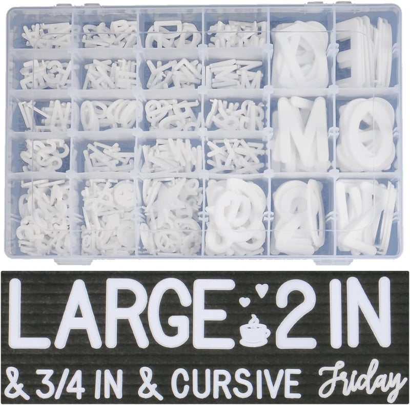 Big Role 559 Extra White Letters With Organizer for Changeable Felt Board (3/4 Inch and 2 Inch) + 11 Cursive Words + 12 Months + 7 Days + Pre-Cut Plastic Letters - Image 1