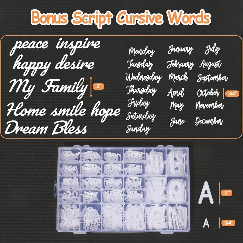 Big Role 559 Extra White Letters With Organizer for Changeable Felt Board (3/4 Inch and 2 Inch) + 11 Cursive Words + 12 Months + 7 Days + Pre-Cut Plastic Letters - Image 4