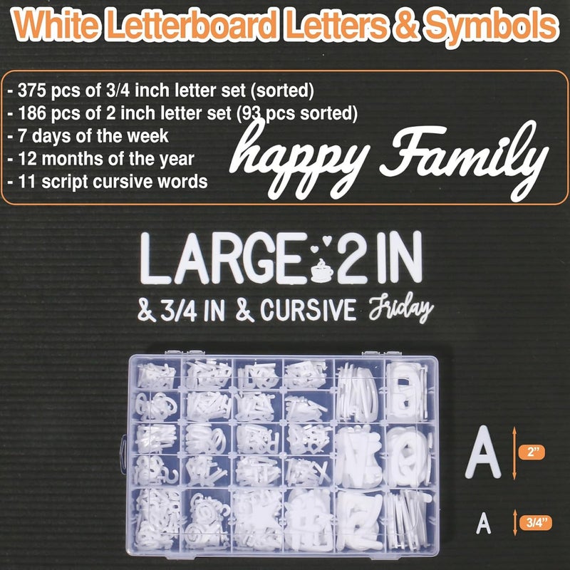 Big Role 559 Extra White Letters With Organizer for Changeable Felt Board (3/4 Inch and 2 Inch) + 11 Cursive Words + 12 Months + 7 Days + Pre-Cut Plastic Letters - Image 2