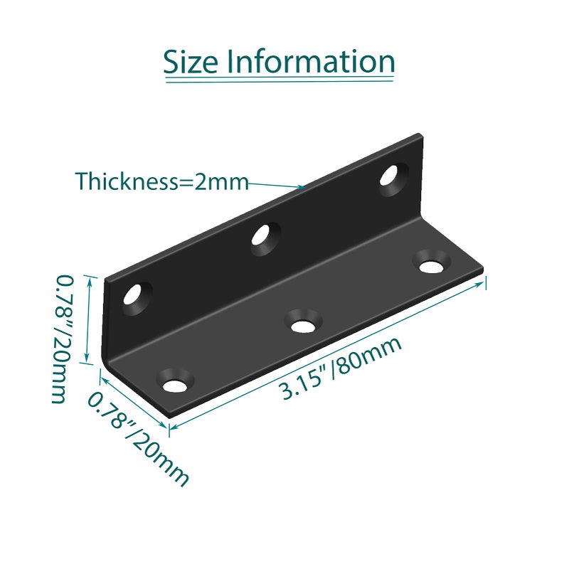 Aufuga L Bracket,Heavy Duty Corner Brace,Stainless Steel Corner Bracket,Black Large Angle Brackets, Metal Braces for Wood Aufuga (8, 3.2x0.8x0.8) - Image 3