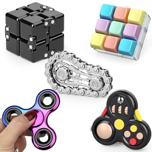 Cybemaga Fidget Toys Set for Adults Sensory Pack with Fidget Spinner Robot Spinner Fidget Cube Keyboard Clicker Toy Fidget Pad Stress Relief Desk Gadget for Office Birthday Gift Set - Image 1