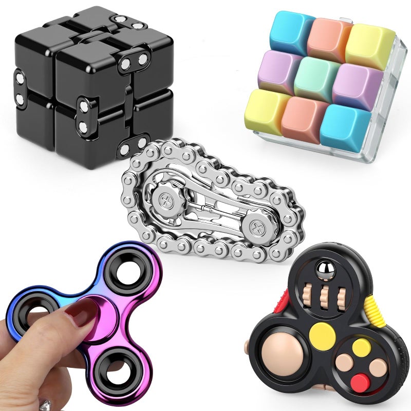 Cybemaga Fidget Toys Set for Adults Sensory Pack with Fidget Spinner Robot Spinner Fidget Cube Keyboard Clicker Toy Fidget Pad Stress Relief Desk Gadget for Office Birthday Gift Set - Image 3