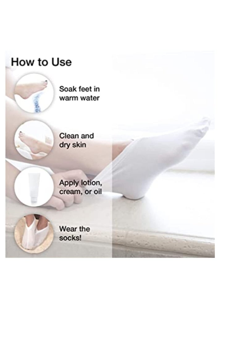 SYOSI - Premium Cotton Spandex Cosmetic Moisturizing Natural Therapy Socks for Dry Feet Healing and Beauty, Spa Socks for Dry Feet, Moisture Enhancing Socks for Women and Men White 2 Pairs - Image 1