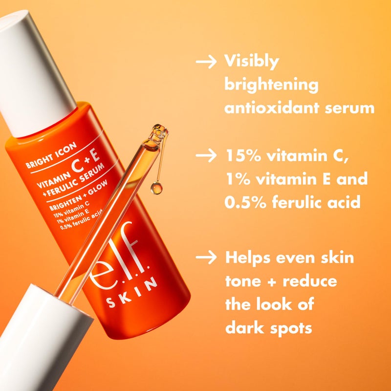 elf e.l.f. SKIN Bright Icon Vitamin C + E + Ferulic Serum, Brightening & Soothing Face Serum, Helps Even Skin Tone, Vegan & Cruelty-Free, 1 fl oz - Image 2