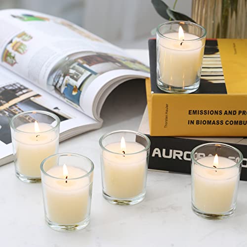 flamecan 24 Pack Clear Glass Filled Ivory Votive Candles. Unscented Votive Candles for Home Décor Spa Weddings Birthdays Holidays Party - Image 3