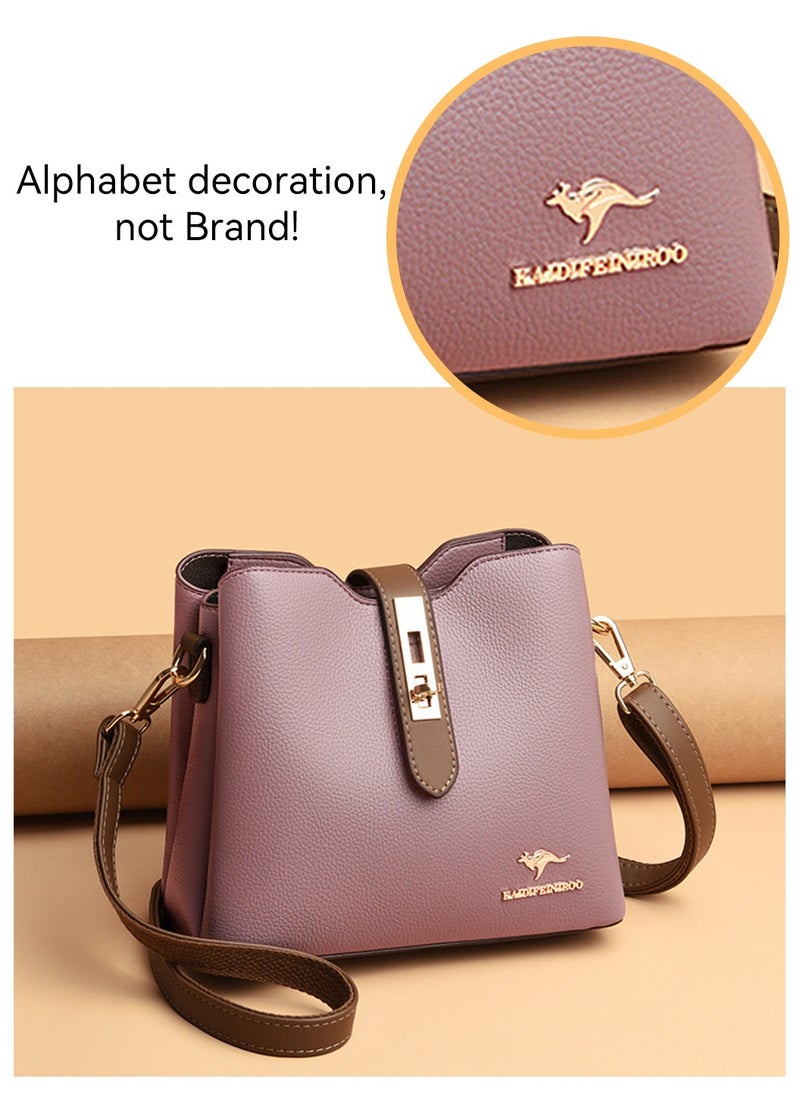 Moovant - Premium Leather Shoulder Bag for Women, Ladies's Handbag, Elegant Patent Leather Bag, Waterproof Tote Bag, Large Capacity Bucket Bag, with 2 Shoulder Straps, Pastel Purple - Image 1
