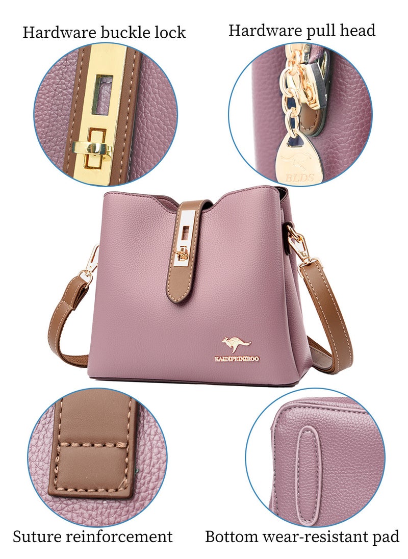Moovant - Premium Leather Shoulder Bag for Women, Ladies's Handbag, Elegant Patent Leather Bag, Waterproof Tote Bag, Large Capacity Bucket Bag, with 2 Shoulder Straps, Pastel Purple - Image 1