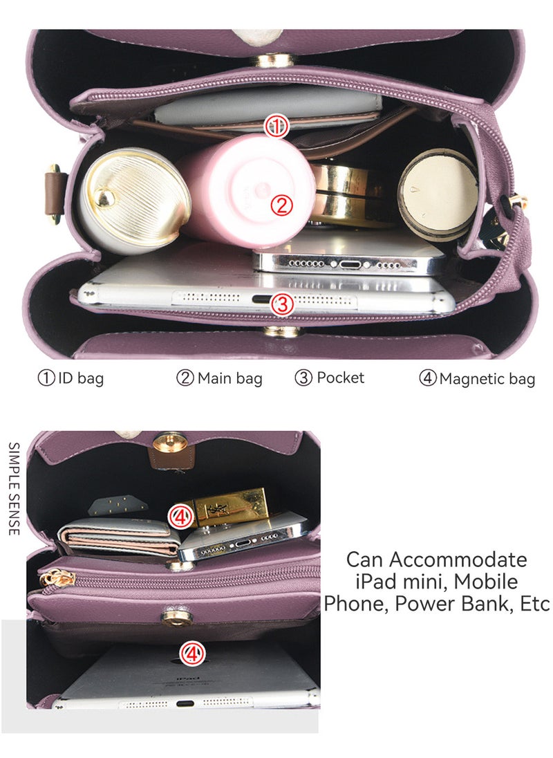 Moovant - Premium Leather Shoulder Bag for Women, Ladies's Handbag, Elegant Patent Leather Bag, Waterproof Tote Bag, Large Capacity Bucket Bag, with 2 Shoulder Straps, Pastel Purple - Image 1