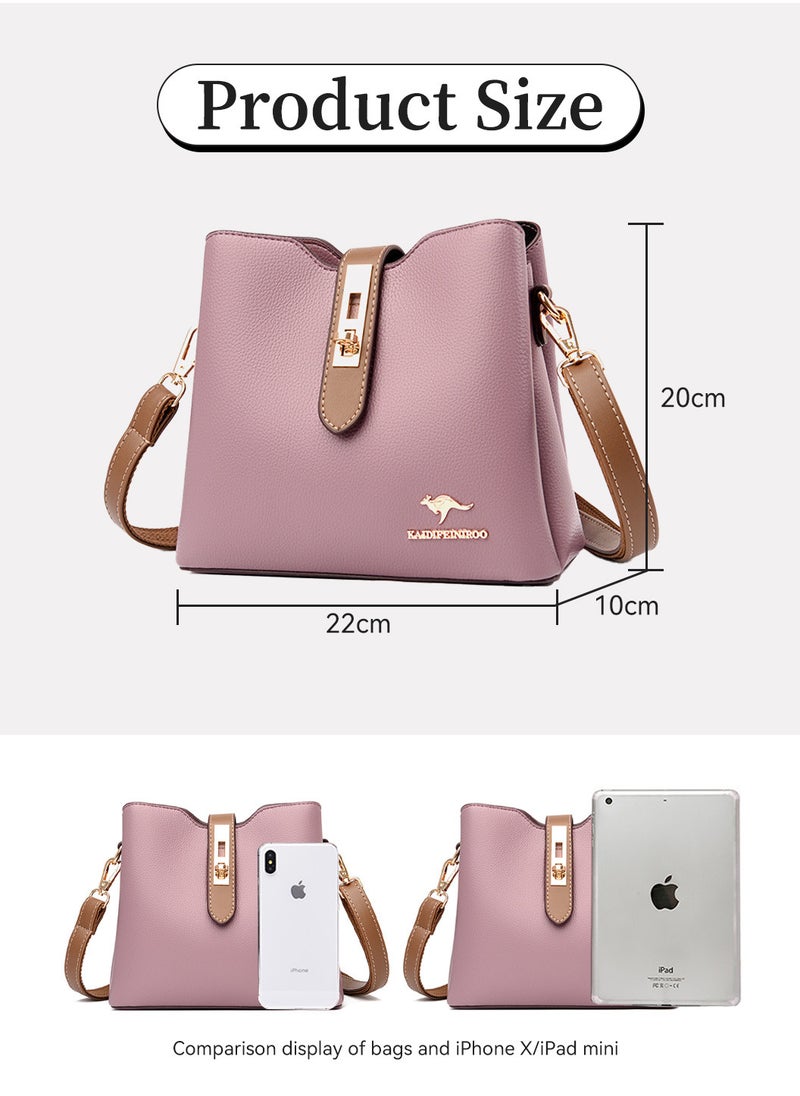Moovant - Premium Leather Shoulder Bag for Women, Ladies's Handbag, Elegant Patent Leather Bag, Waterproof Tote Bag, Large Capacity Bucket Bag, with 2 Shoulder Straps, Pastel Purple - Image 1