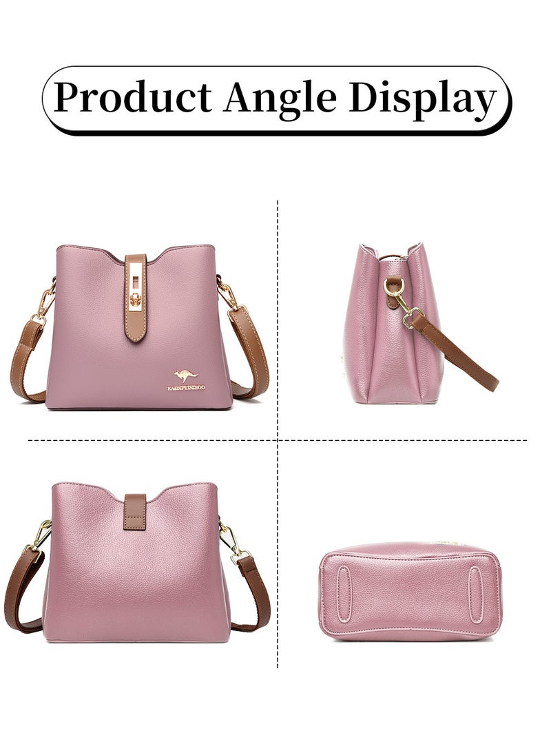 Moovant - Premium Leather Shoulder Bag for Women, Ladies's Handbag, Elegant Patent Leather Bag, Waterproof Tote Bag, Large Capacity Bucket Bag, with 2 Shoulder Straps, Pastel Purple - Image 1