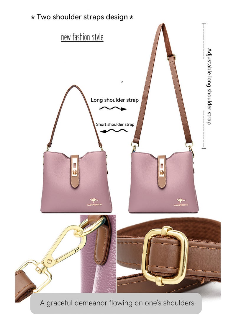 Moovant - Premium Leather Shoulder Bag for Women, Ladies's Handbag, Elegant Patent Leather Bag, Waterproof Tote Bag, Large Capacity Bucket Bag, with 2 Shoulder Straps, Pastel Purple - Image 1