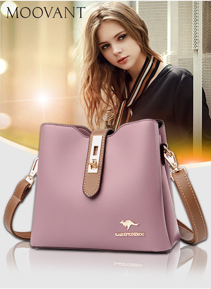Moovant - Premium Leather Shoulder Bag for Women, Ladies's Handbag, Elegant Patent Leather Bag, Waterproof Tote Bag, Large Capacity Bucket Bag, with 2 Shoulder Straps, Pastel Purple - Image 1