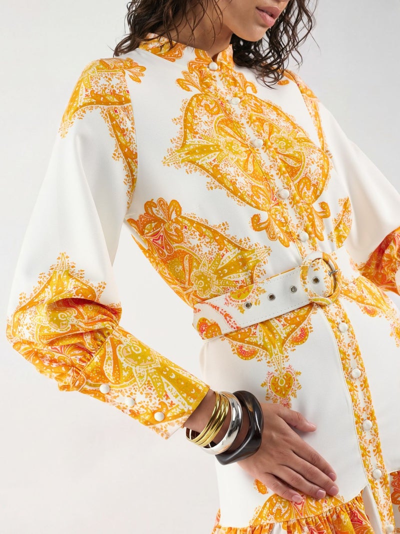 Jennyfer Paisley Print Belted Maxi Dress with Shirt Collar - Image 5