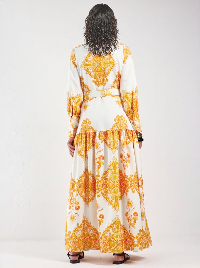 Jennyfer Paisley Print Belted Maxi Dress with Shirt Collar - Image 3