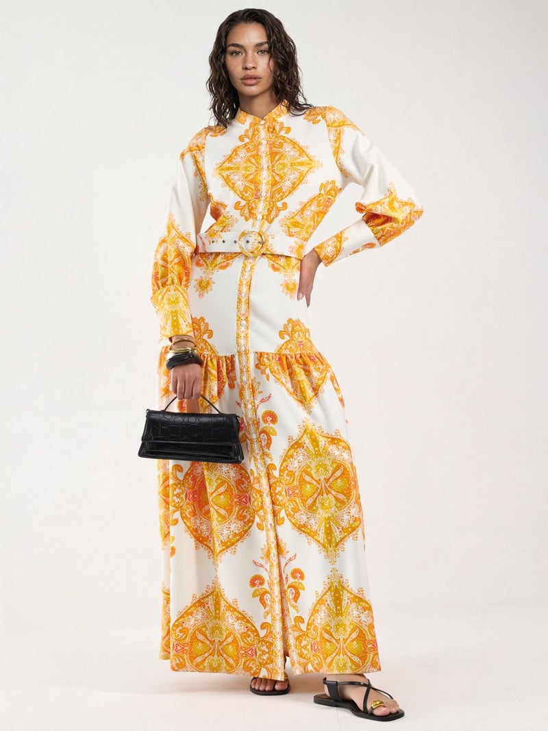 Jennyfer Paisley Print Belted Maxi Dress with Shirt Collar - Image 4