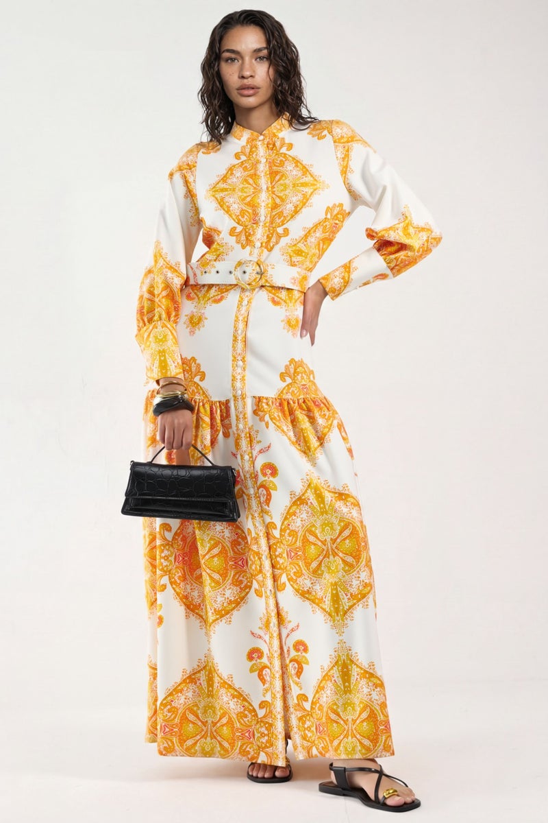 Jennyfer Paisley Print Belted Maxi Dress with Shirt Collar - Image 4