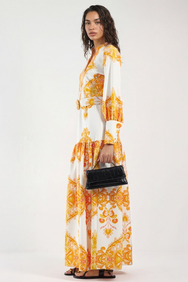 Jennyfer Paisley Print Belted Maxi Dress with Shirt Collar - Image 2