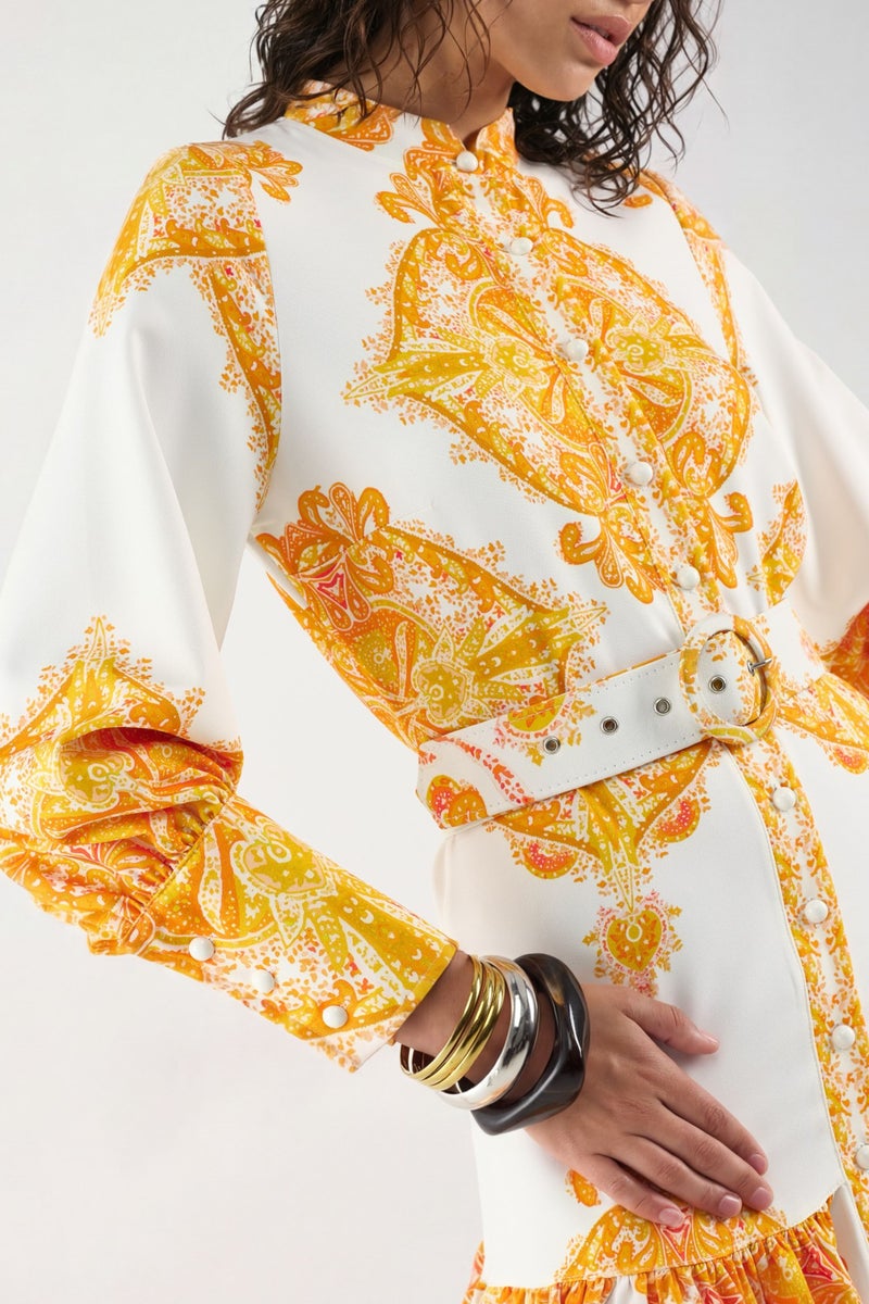 Jennyfer Paisley Print Belted Maxi Dress with Shirt Collar - Image 5