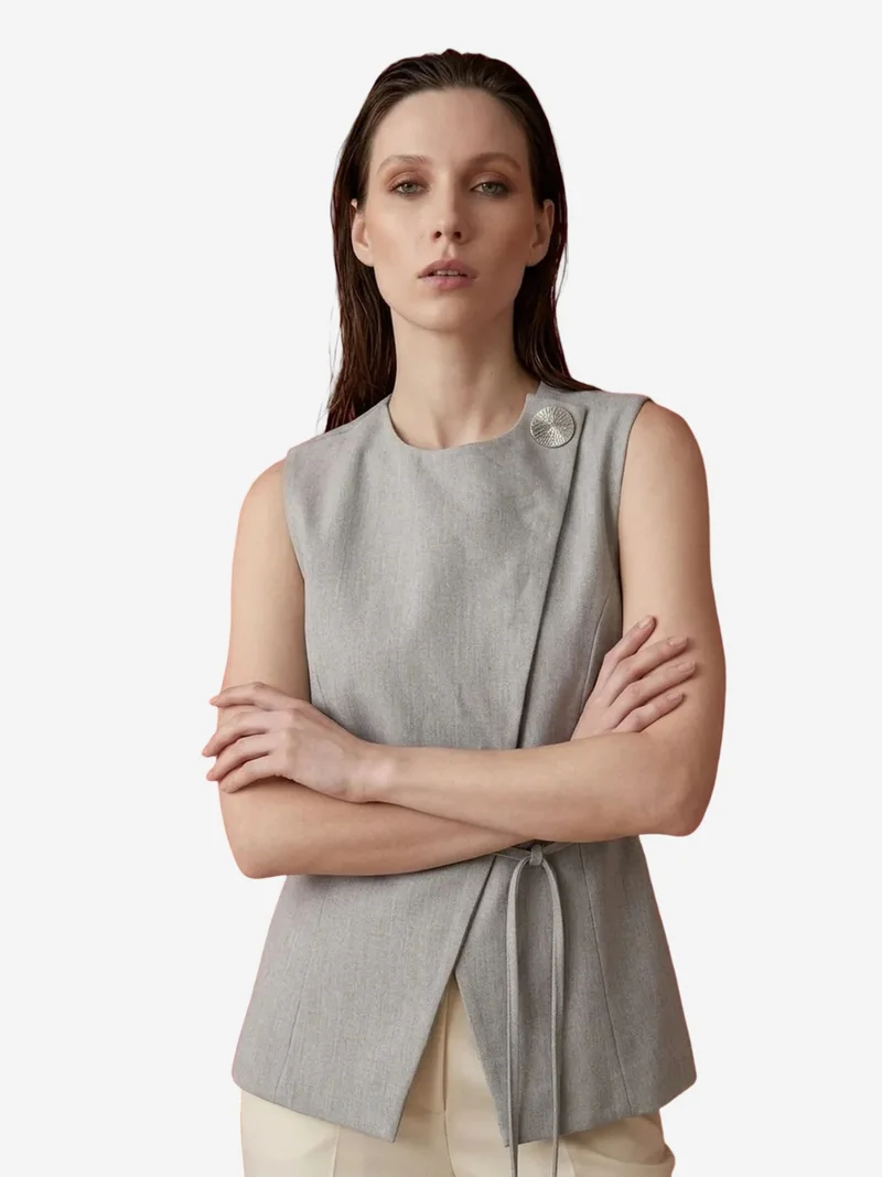 My Fashion Light Grey MY FASHION Belted crepe waistcoat for Women | Best Price UAE