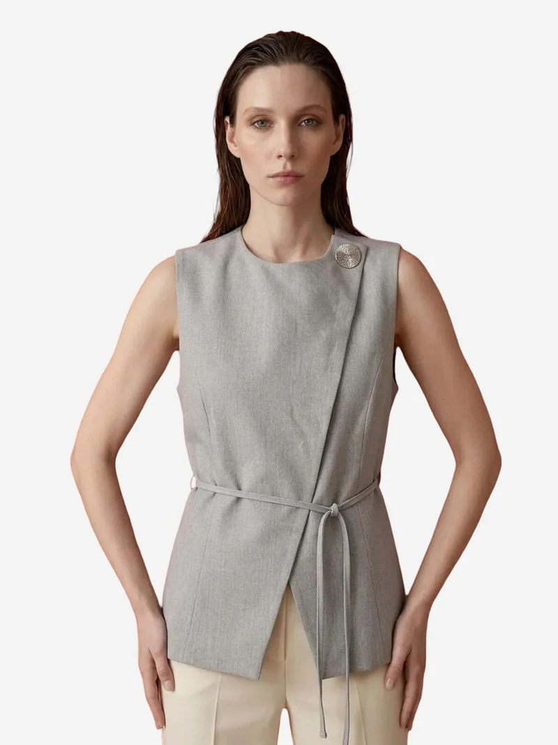 MY FASHION MY FASHION Belted crepe waistcoat