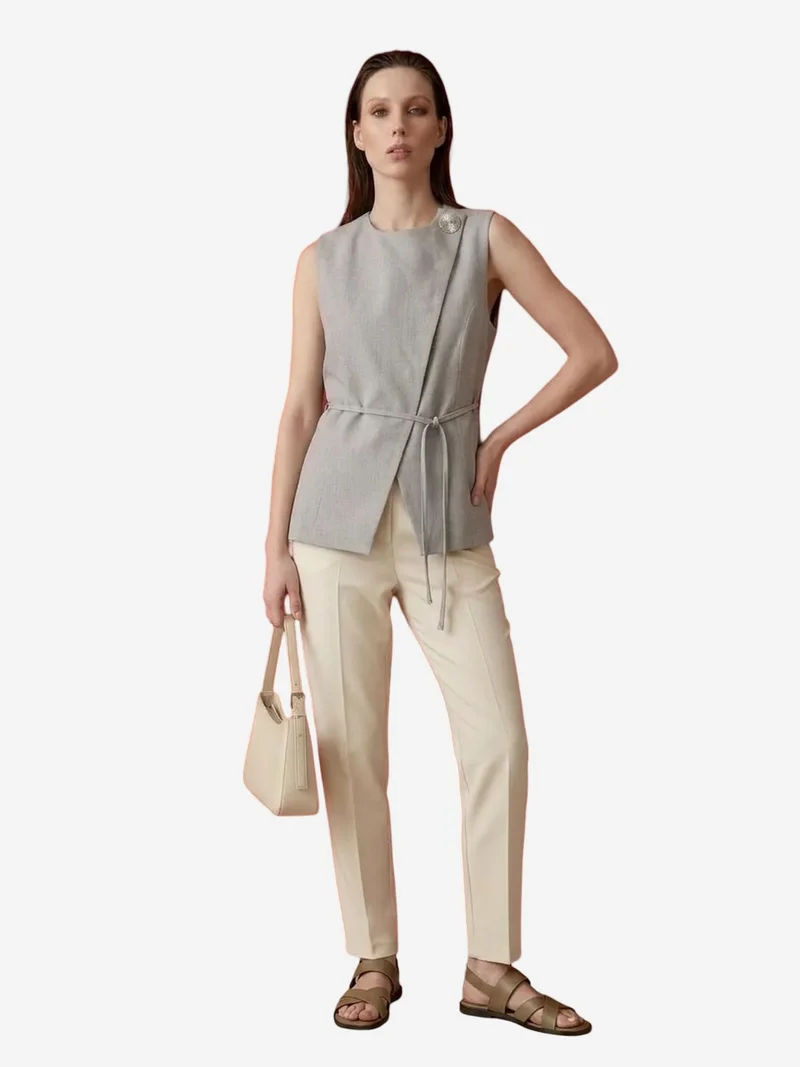 My Fashion Light Grey MY FASHION Belted crepe waistcoat for Women | Best Price UAE