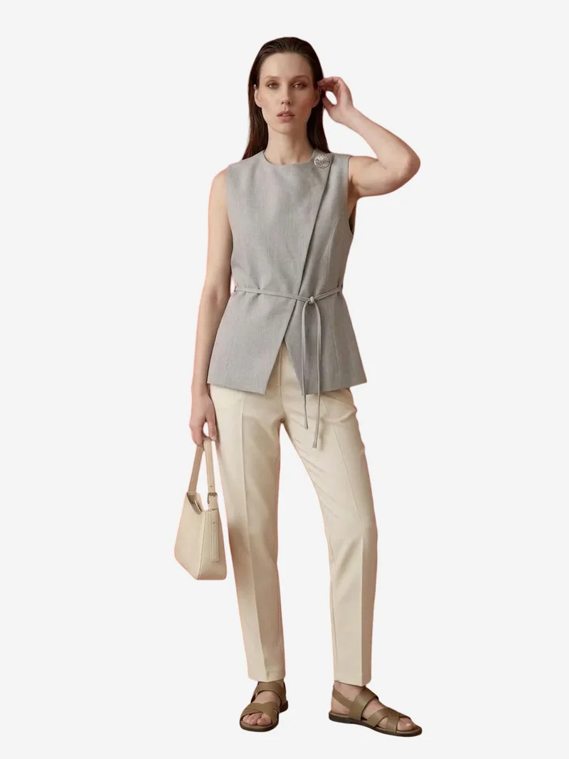 My Fashion Light Grey MY FASHION Belted crepe waistcoat for Women | Best Price UAE