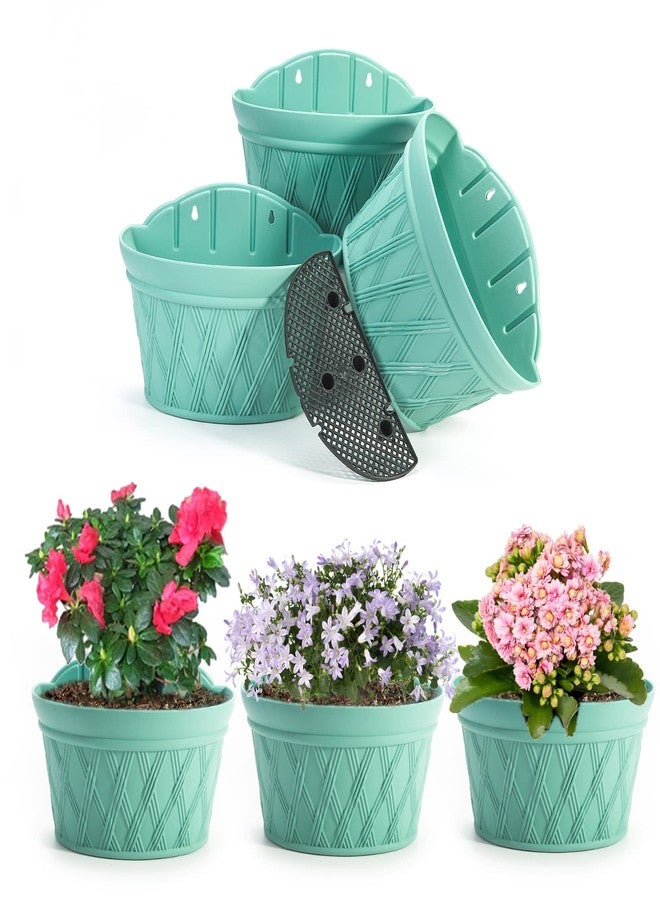 Sungmor Wall Hanging Planters,11.5 Inch Hanging Flower Pots for Railing Fence - Indoor Outdoor Balcony Wall Planter Hanging Basket, Plastic Pot Plant Container - Half Round & 3PC Pack & Green - Image 2