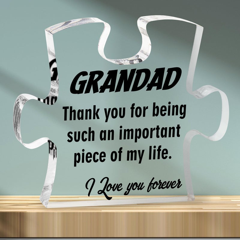 Merclix Grandad Gifts from Grandchildren PuzzleShaped Acrylic Plaque Grandad Birthday Gifts from Grandson Granddaughter Christmas Fathers day Presents