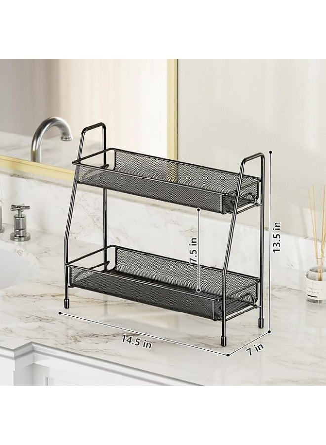 منظم رفوف التوابل للطاولة، رف حمام من طبقتين، منظم مكياج سطح المكتب، رف تخزين صغير للمطبخ والحمام وغرفة النوم والمكتب (أسود) - Image 2