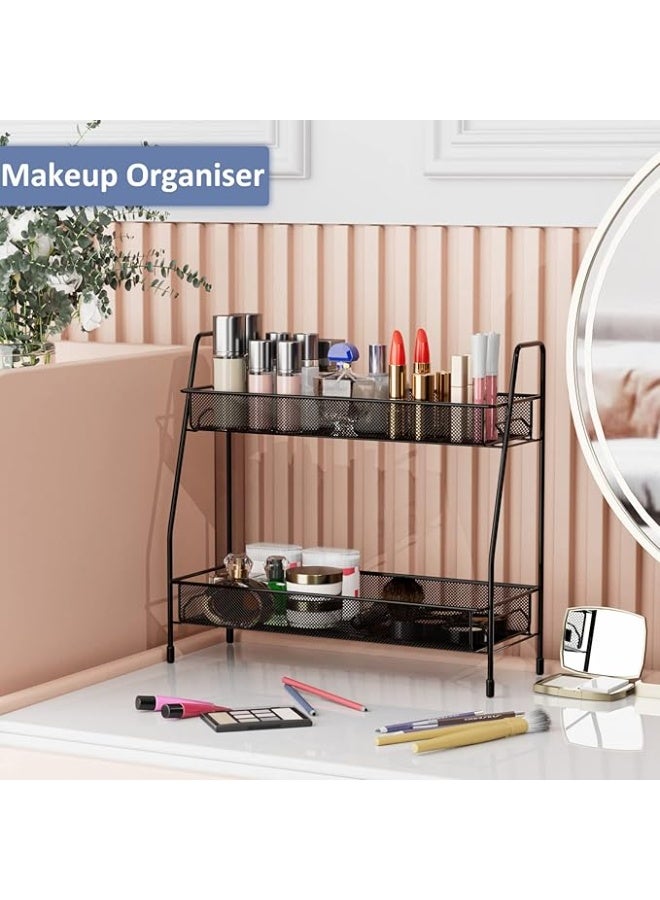 منظم رفوف التوابل للطاولة، رف حمام من طبقتين، منظم مكياج سطح المكتب، رف تخزين صغير للمطبخ والحمام وغرفة النوم والمكتب (أسود) - Image 5