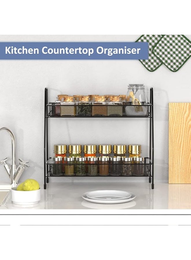 منظم رفوف التوابل للطاولة، رف حمام من طبقتين، منظم مكياج سطح المكتب، رف تخزين صغير للمطبخ والحمام وغرفة النوم والمكتب (أسود) - Image 4
